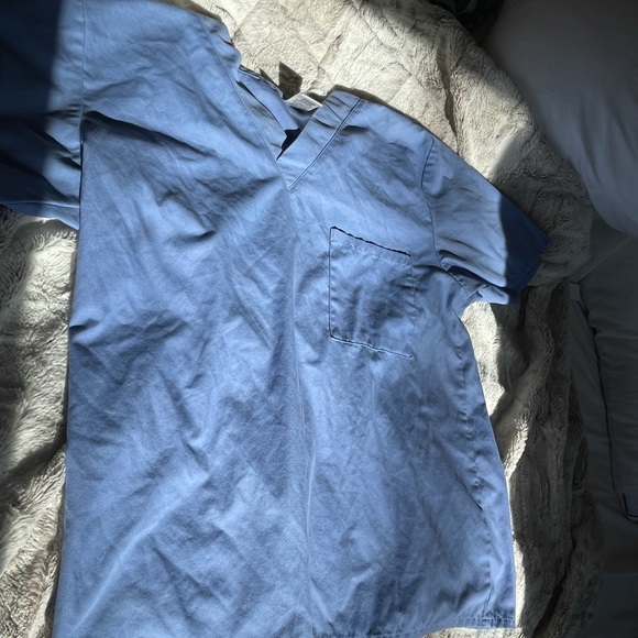 Unisex Short Sleeve V Neck Scrub Top with Pocket Periwinkle / Light Blue - Small - Picture 12 of 12